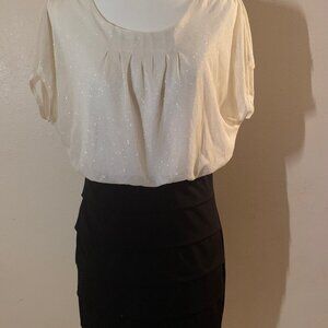 Enfocus Studio women's sz 12 sparkly gold black fitted pencil midi dress